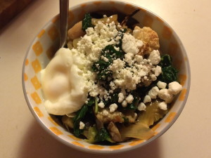 kale and white beans with egg