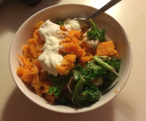 sweet potato with kale and chicken