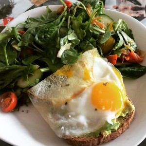 avo and egg toast and salad