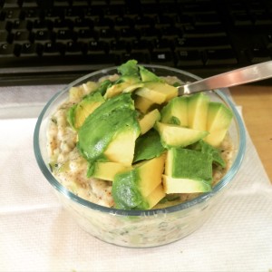 desk breakfast savory oats with avocado