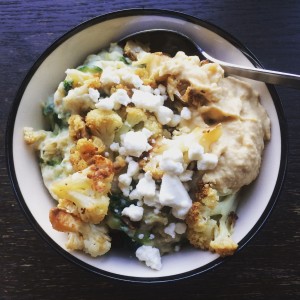 savory oatmeal with cauliflower and goat cheese