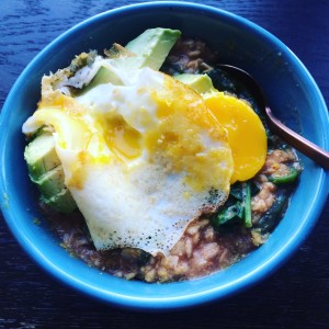 savory oats with egg and avocado