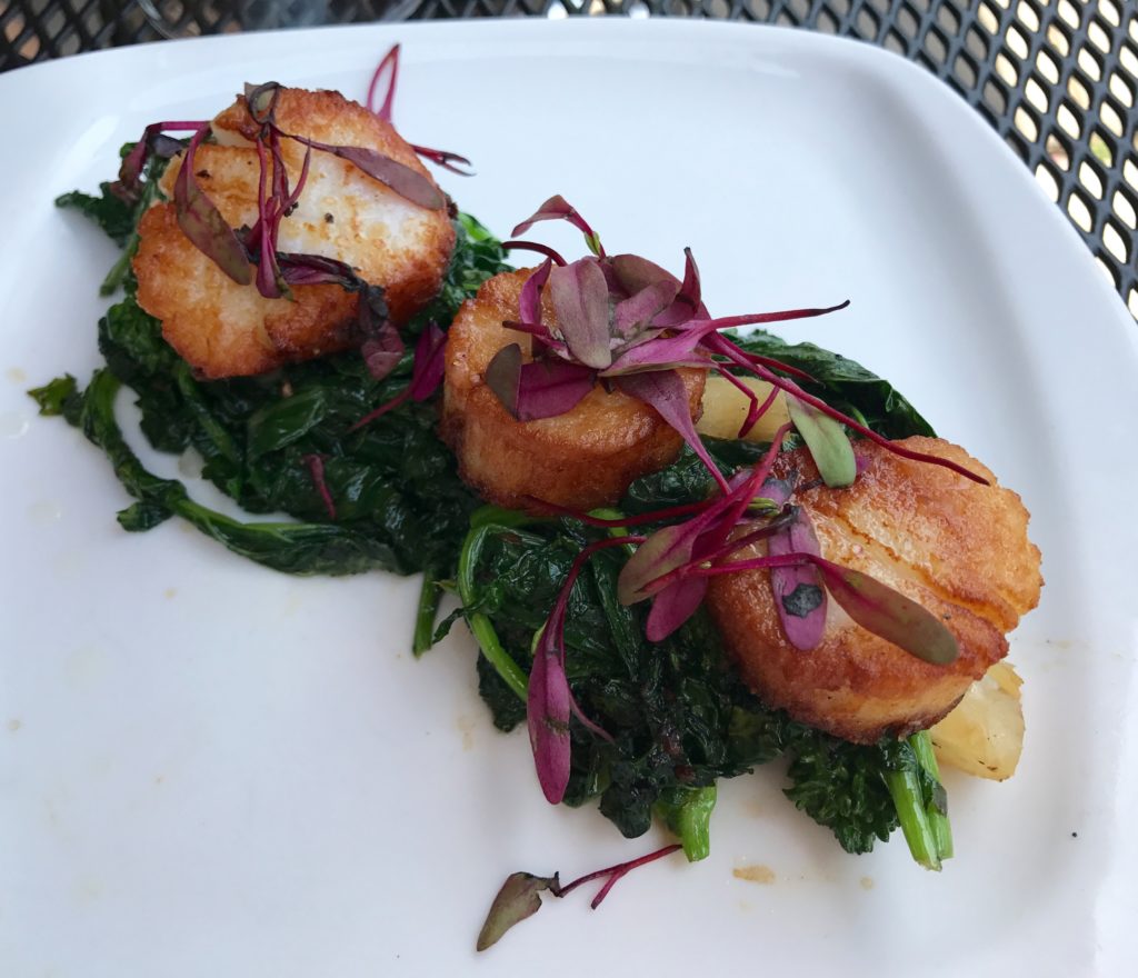 scallops with broccoli rabe and yucca