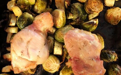 Baked Chicken Thighs with Brussels Sprouts and Parsnips 